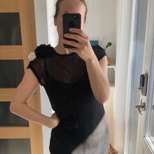 LANVIN black dress with flower brooches size large
